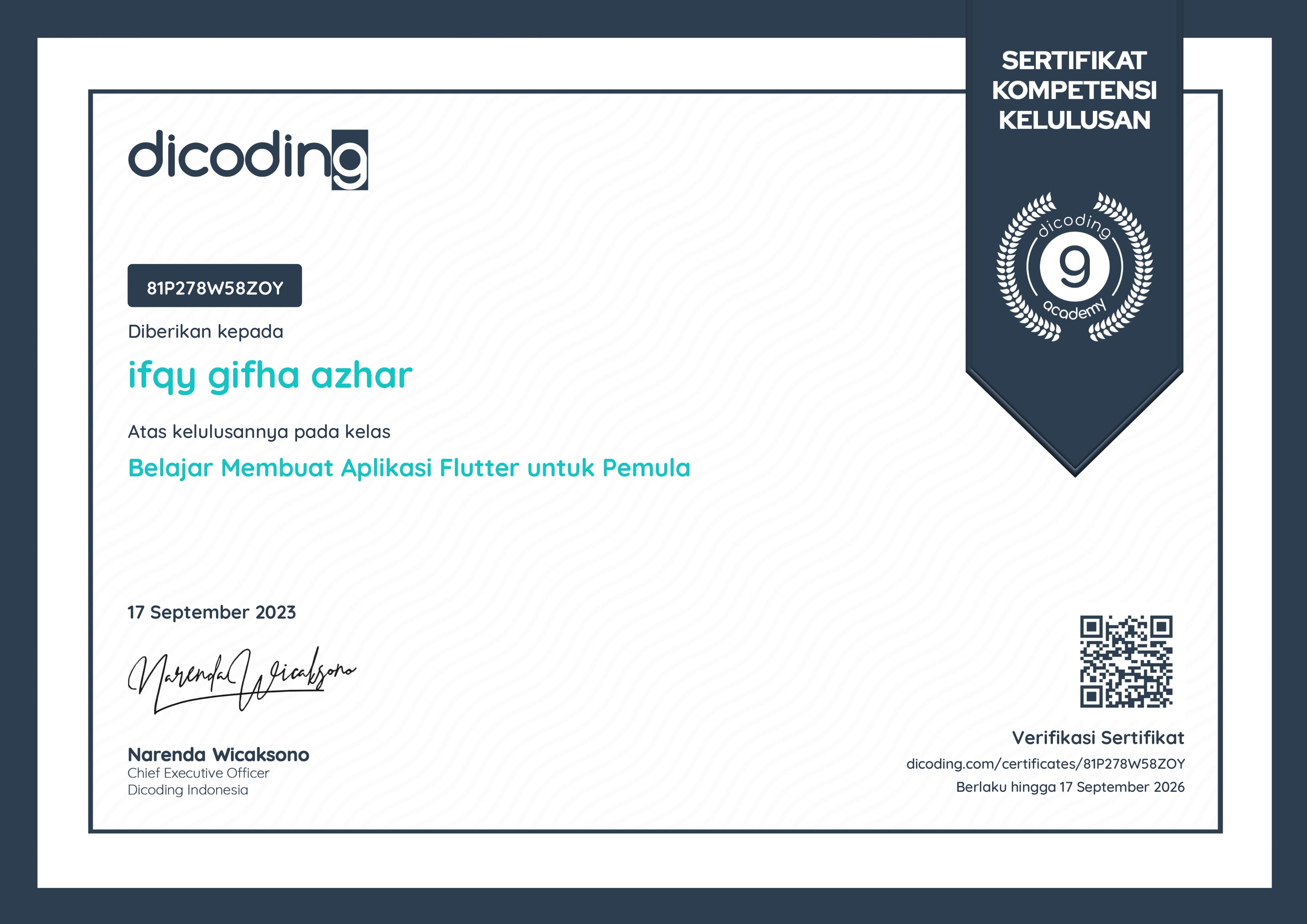 beginner certificates dicoding ifqy gifha azhar